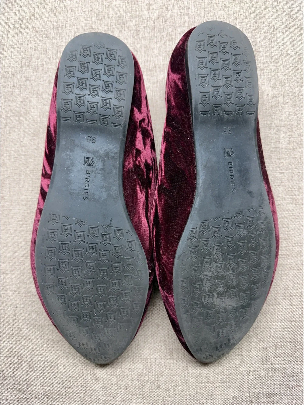Birdies Women’s 9.5 Burgundy Wine Velvet Smoking Loafers Quilted Flats